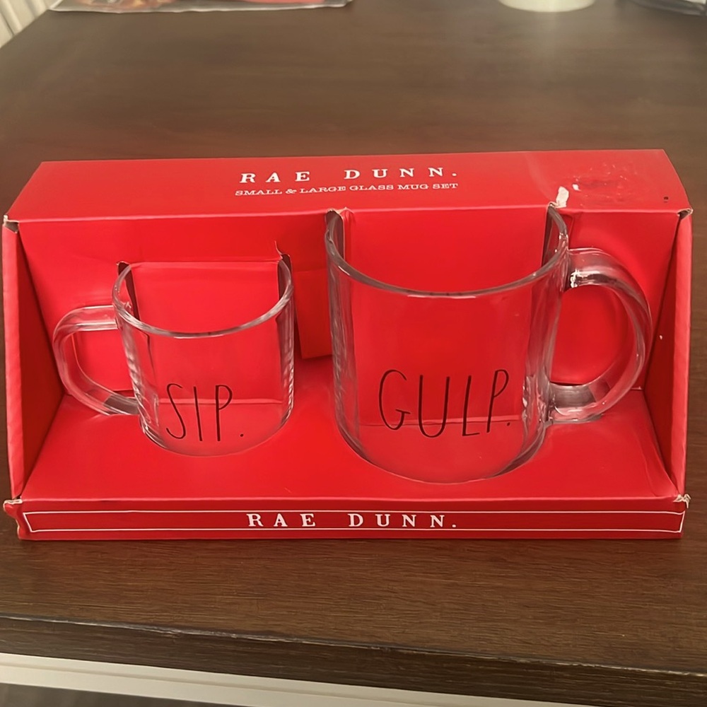 RAE Dunn Small & Large Clear Glass Mug Set